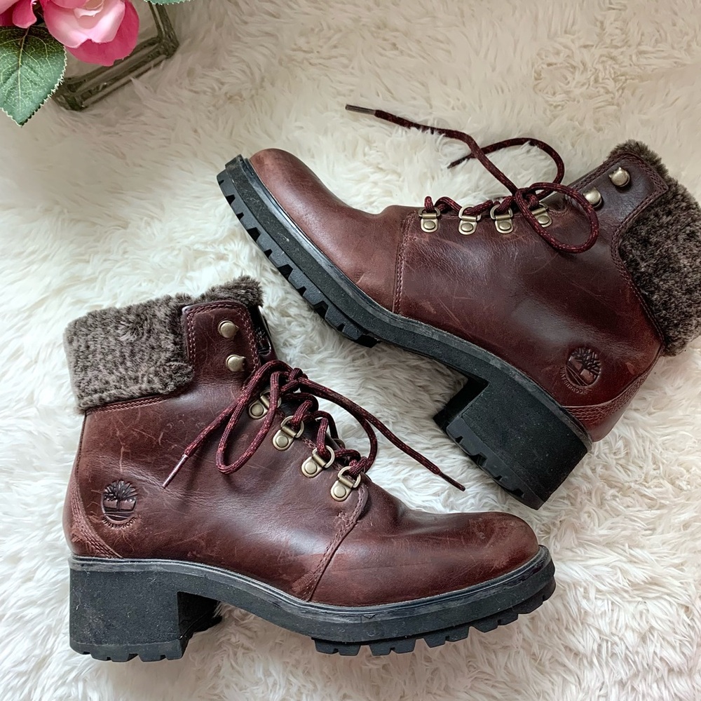 Timberland Kinsley Mid Hiker Leather Boot with Faux Fur US 9.5